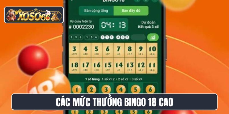 Các mức thưởng Bingo 18 cao