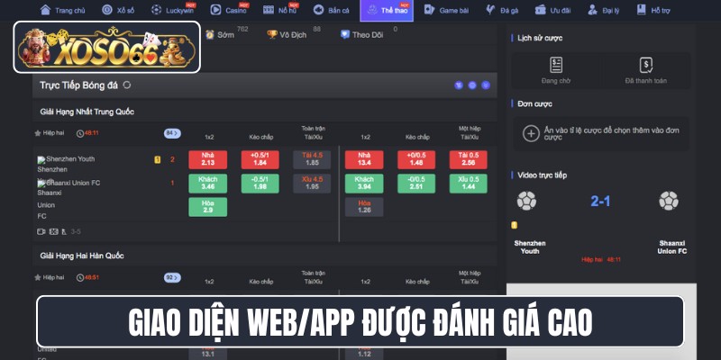 Giao diện web/app được đánh giá cao